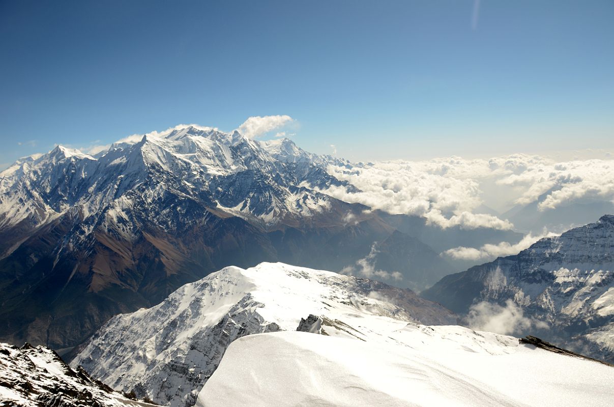 20 Dhampus Peak Summit Panorama Tilicho Peak, Roc Noir Khangsar Kang, Nilgiri North, Annapurna North Face, Nilgiri Central, Annapurna Fang, Nilgiri South, Annapurna South 